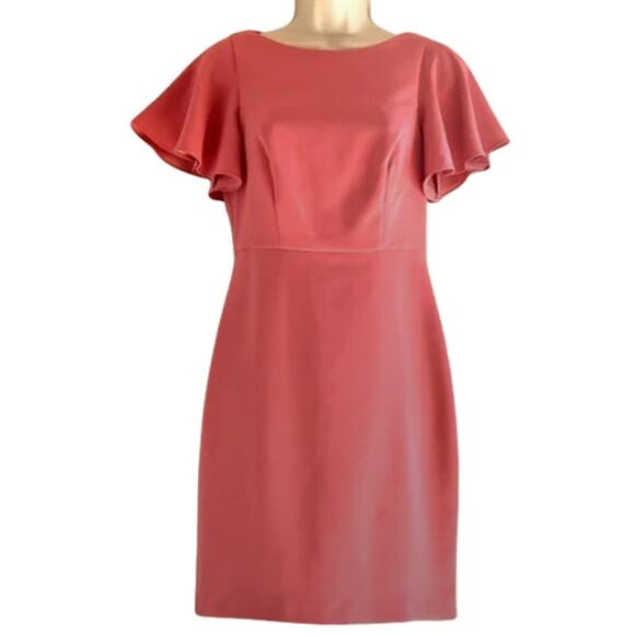 White House Black Market Pink Flutter Sleeve Sheath Dress Size 10 - Picture 4 of 5